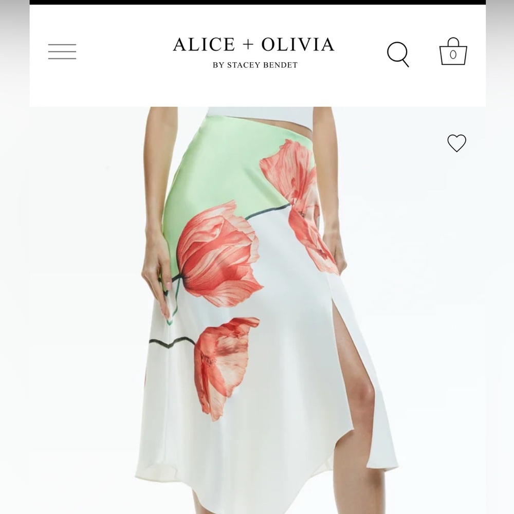 Alice+Olivia White Midi Skirt with Coral Floral Print - MATCHING TOP ALSO AVAIL